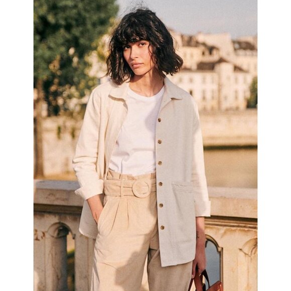 EUC Sezane Will Cotton Twill Chore Jacket Ecru Small $145 - Picture 2 of 9